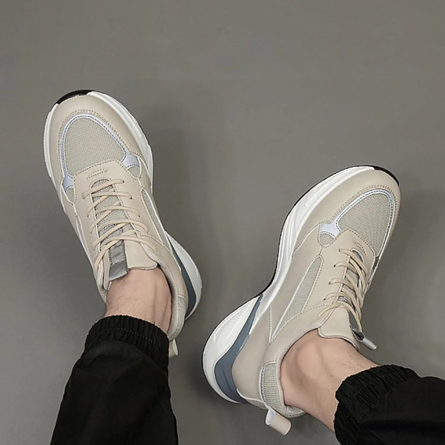 Invisible Height Increasing Elevator Shoes for Men 2.36" Height-Boosting Fashion Outdoors Running Sports Shoes Breathable Lace up Walking Shoes Driving Casual Sneakers