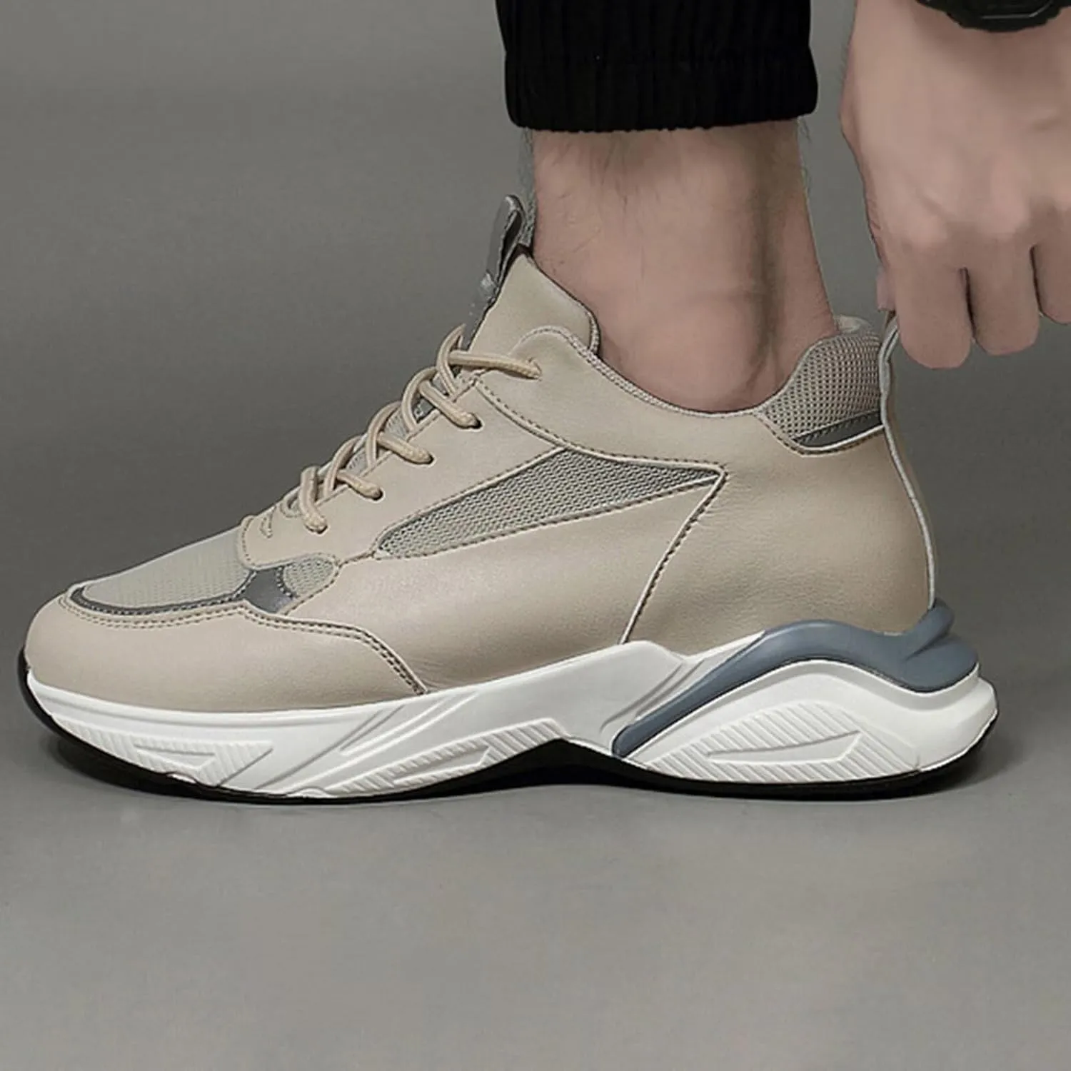 Invisible Height Increasing Elevator Shoes for Men 2.36" Height-Boosting Fashion Outdoors Running Sports Shoes Breathable Lace up Walking Shoes Driving Casual Sneakers