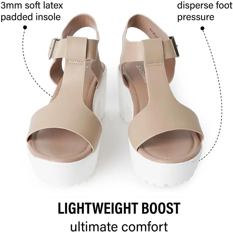 J. Adams Corby Platform Sandals Heeled Sandals for Womens - T-Strap Chunky Mid Heel Sandal Wedges for Women - Women's Footwear Platform Shoes - Summer Shoes for Women