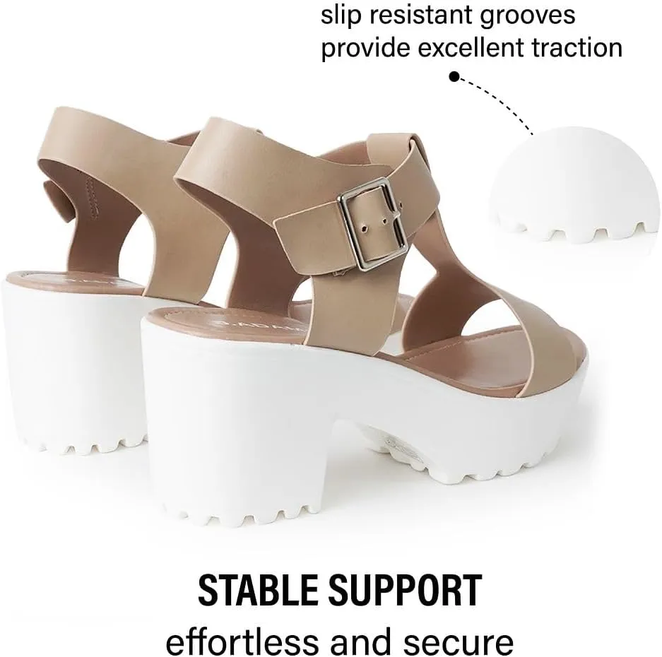 J. Adams Corby Platform Sandals Heeled Sandals for Womens - T-Strap Chunky Mid Heel Sandal Wedges for Women - Women's Footwear Platform Shoes - Summer Shoes for Women
