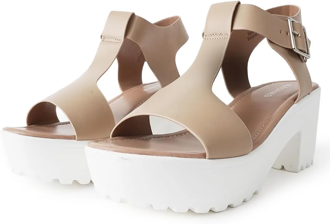 J. Adams Corby Platform Sandals Heeled Sandals for Womens - T-Strap Chunky Mid Heel Sandal Wedges for Women - Women's Footwear Platform Shoes - Summer Shoes for Women