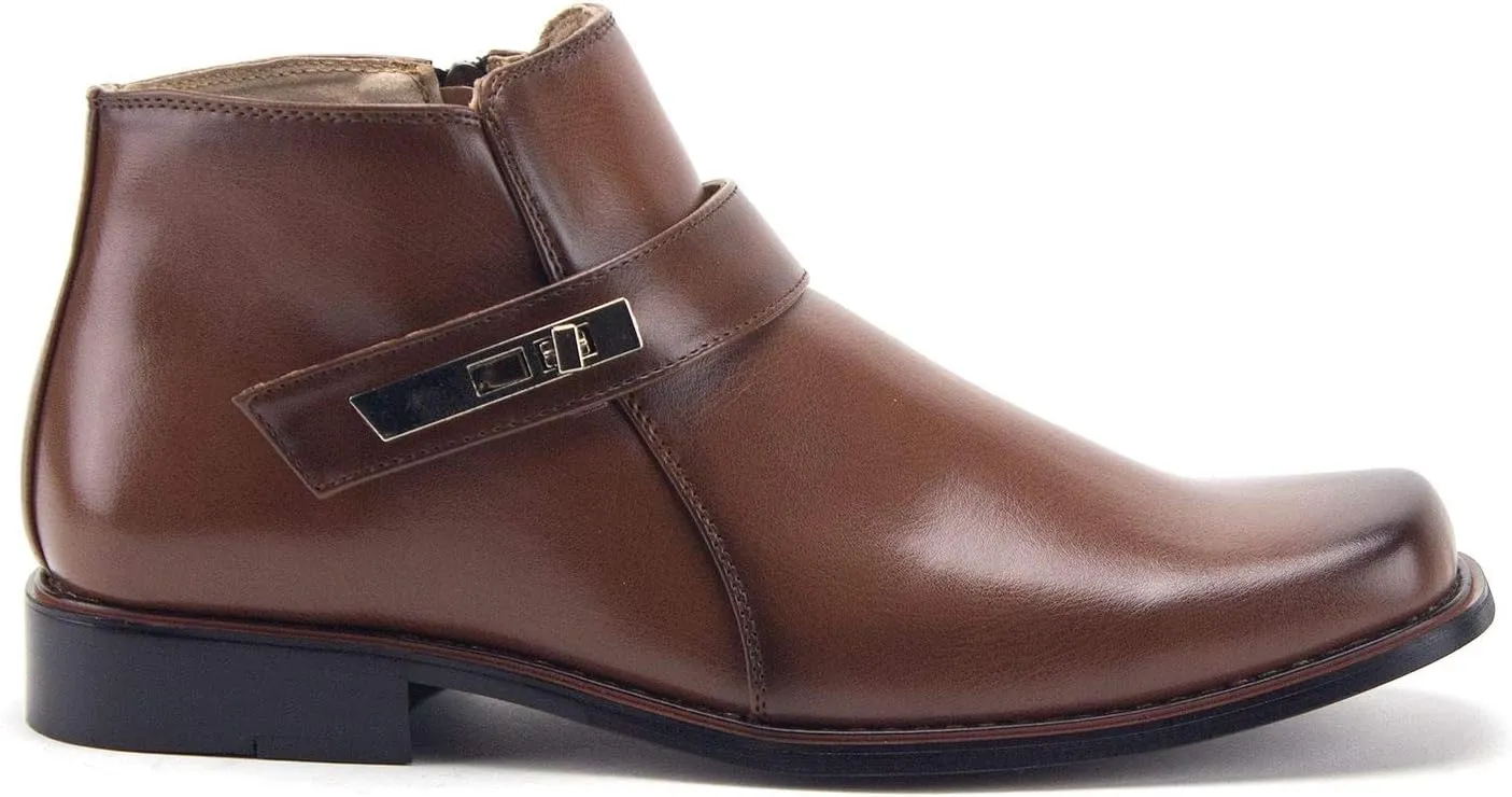Jazame Mens Black Dress Boots Casual Ankle Short Belt Buckle Design Boot