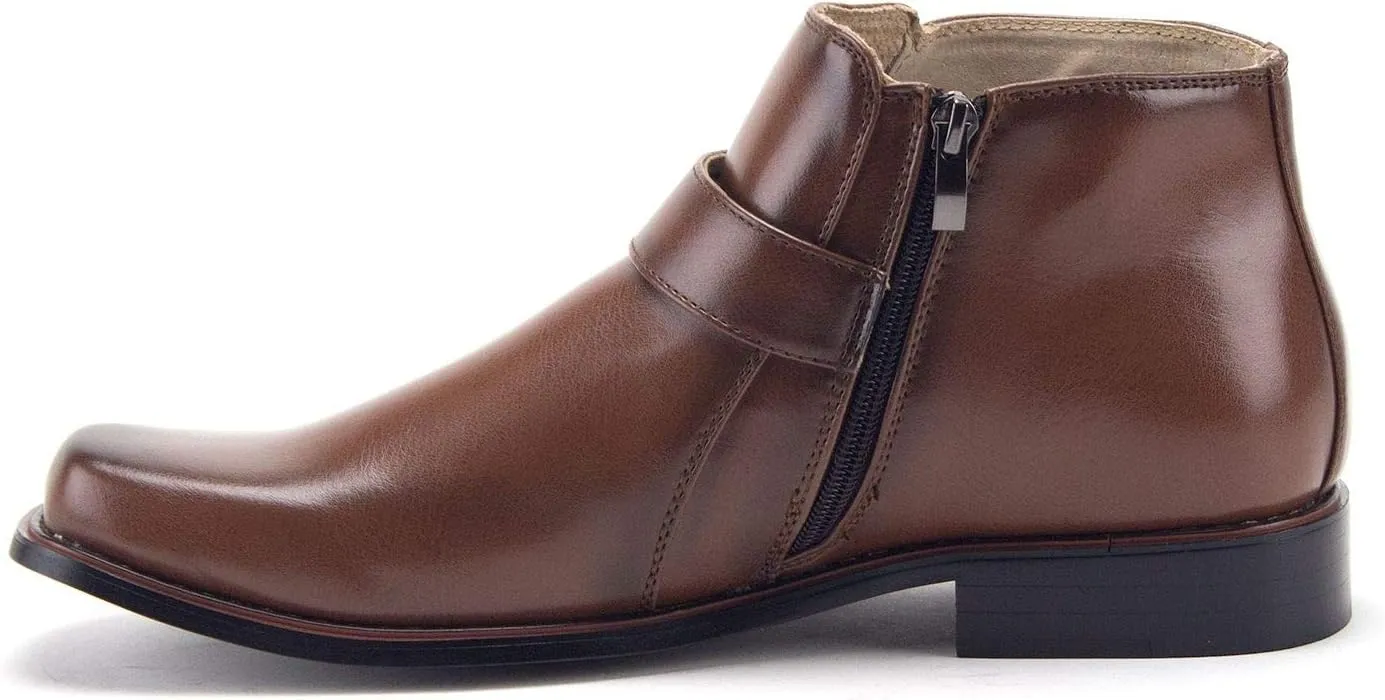 Jazame Mens Black Dress Boots Casual Ankle Short Belt Buckle Design Boot