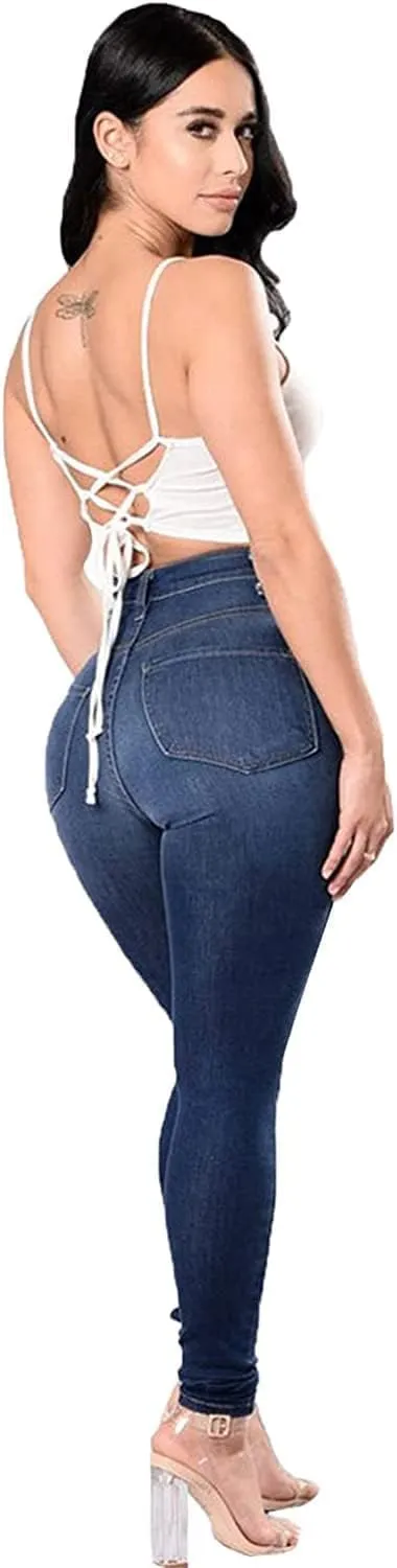 JEKE-DG Women's High Waist Plus Size Destroyed Jeans Slim Skinny Ripped Trousers Stretch Denim Pants
