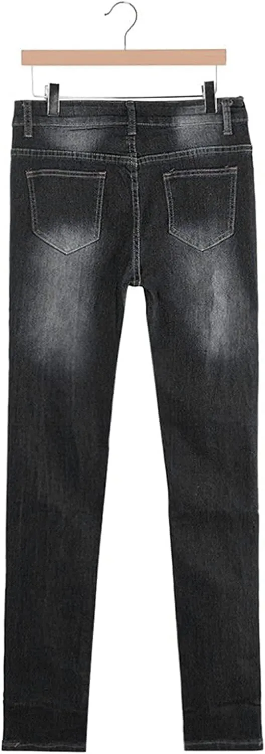JEKE-DG Women's High Waist Plus Size Destroyed Jeans Slim Skinny Ripped Trousers Stretch Denim Pants