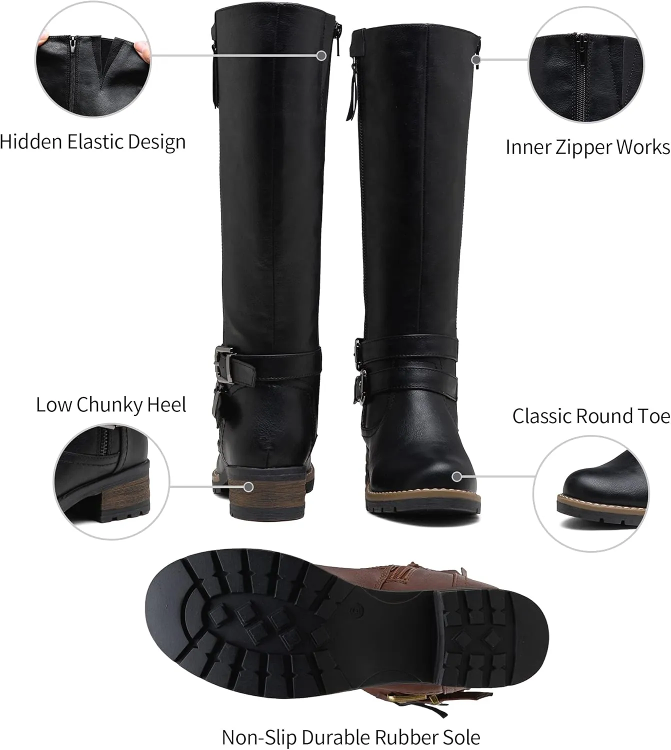 Jeossy 9660 Knee High Boots for Women, Classic Tall Riding Boots Low Heel with Inside Zipper Works and Outside Zip Decorative
