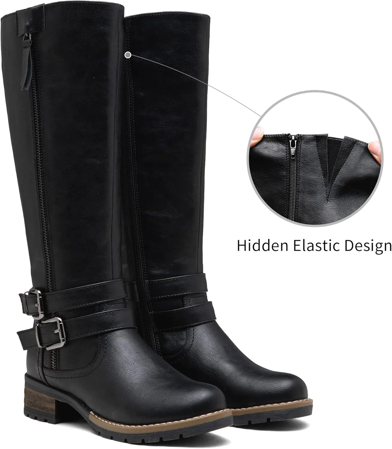 Jeossy 9660 Knee High Boots for Women, Classic Tall Riding Boots Low Heel with Inside Zipper Works and Outside Zip Decorative