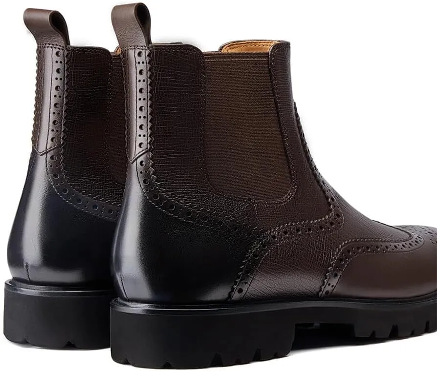 Jepsengord Men's Chelsea Boots Genuine Leather Dress Boots for Men Wingtip Brogue Formal Business Casual Ankle Boots