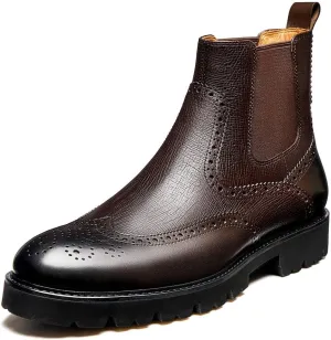 Jepsengord Men's Chelsea Boots Genuine Leather Dress Boots for Men Wingtip Brogue Formal Business Casual Ankle Boots