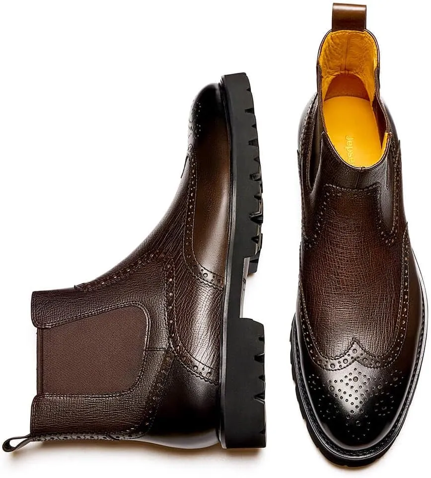 Jepsengord Men's Chelsea Boots Genuine Leather Dress Boots for Men Wingtip Brogue Formal Business Casual Ankle Boots