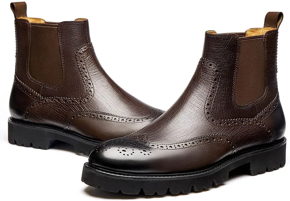 Jepsengord Men's Chelsea Boots Genuine Leather Dress Boots for Men Wingtip Brogue Formal Business Casual Ankle Boots