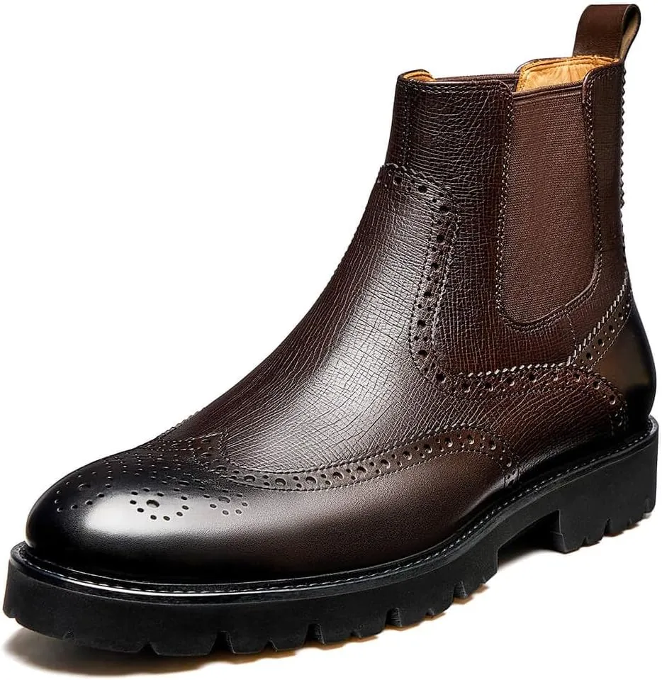 Jepsengord Men's Chelsea Boots Genuine Leather Dress Boots for Men Wingtip Brogue Formal Business Casual Ankle Boots