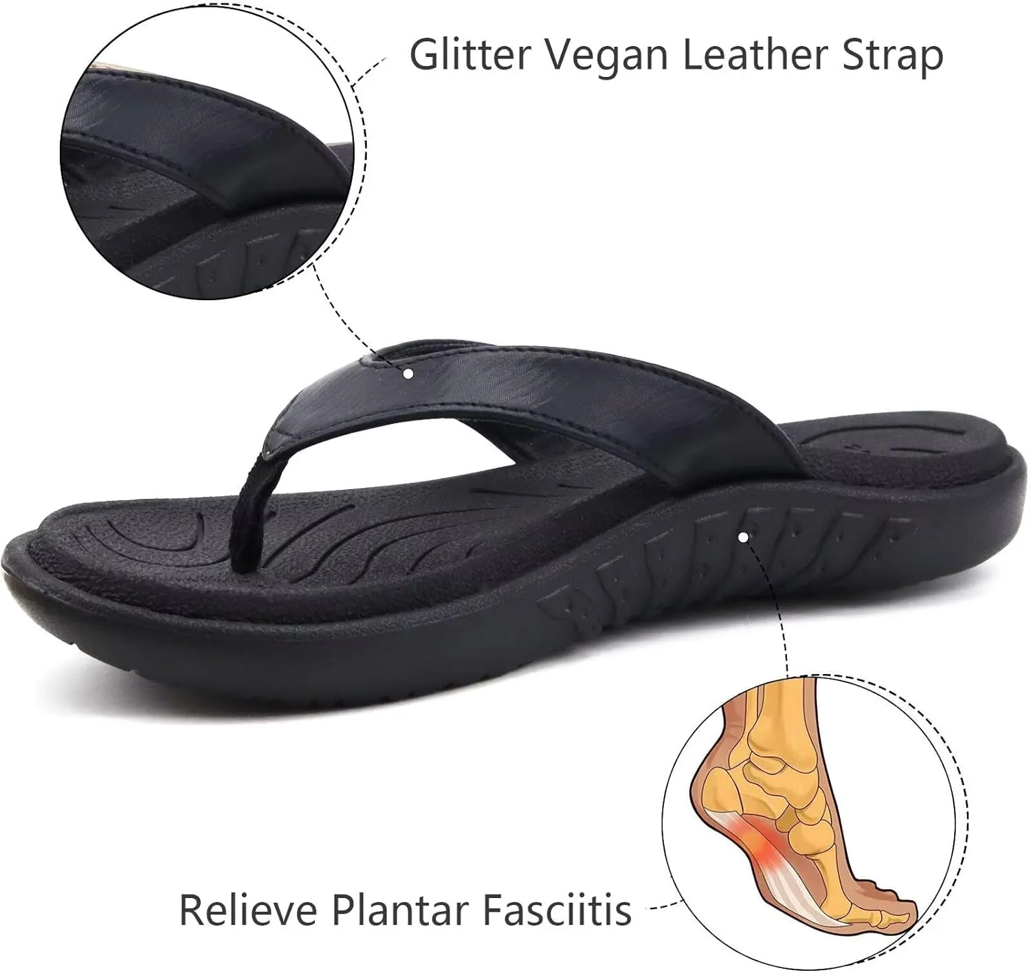 jiajiale Womens Fashion Orthotic Flip Flops Ladies Slip On Lightweight Comfortable Thick Cushion Yoga Mat Thong Sandals With Plantar Fasciitis Arch Support