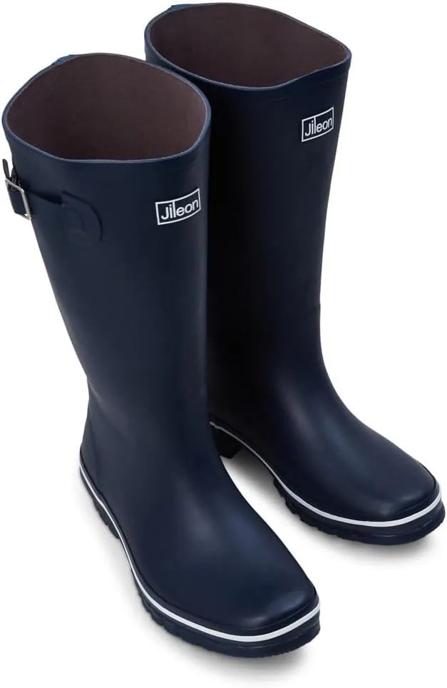 Jileon Wide Fit Womens Rain Boots - Fit up to 18” Calves - Unique Design For Wide Feet, Ankles & Calves