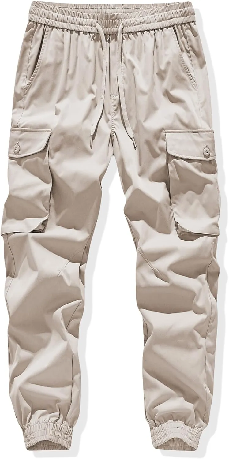 JMIERR Men's Casual Cargo Joggers Pants Stretch Elastic Waist Drawstring Tapered Sweatpants with Pockets