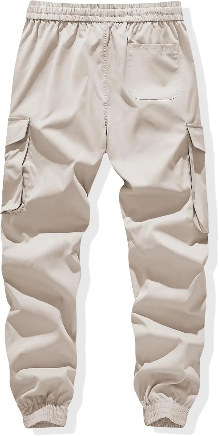 JMIERR Men's Casual Cargo Joggers Pants Stretch Elastic Waist Drawstring Tapered Sweatpants with Pockets
