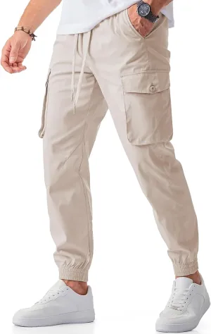 JMIERR Men's Casual Cargo Joggers Pants Stretch Elastic Waist Drawstring Tapered Sweatpants with Pockets