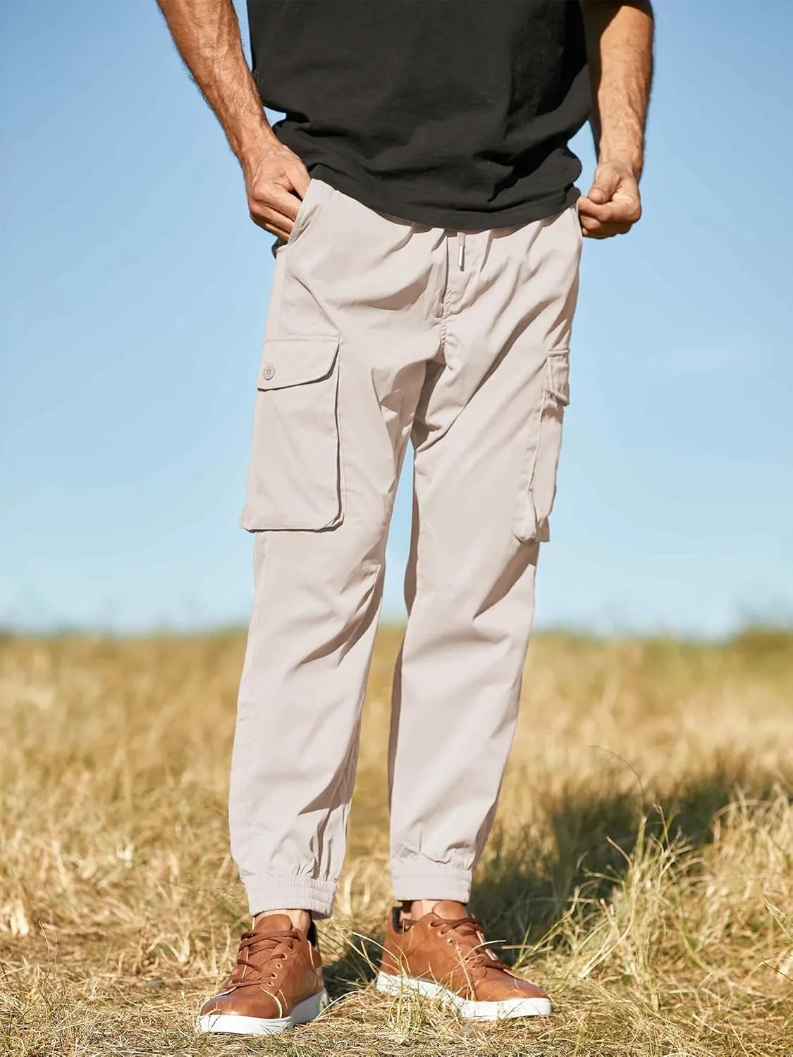 JMIERR Men's Casual Cargo Joggers Pants Stretch Elastic Waist Drawstring Tapered Sweatpants with Pockets