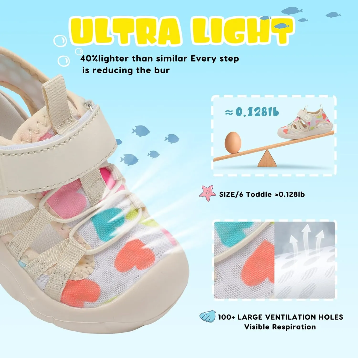 JOINFREE Toddler Boys Girls Water Shoes Breathable Qucik Dry Sport Beach Sandals Lightweight Barefoot Flexible