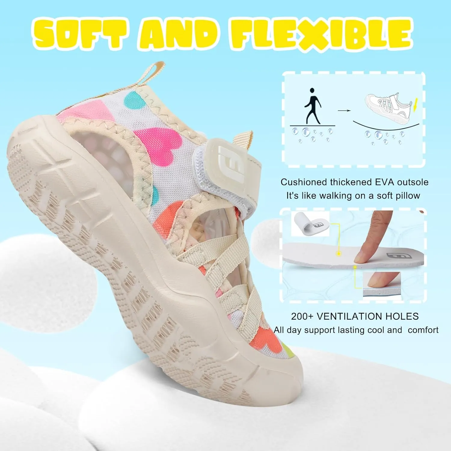 JOINFREE Toddler Boys Girls Water Shoes Breathable Qucik Dry Sport Beach Sandals Lightweight Barefoot Flexible
