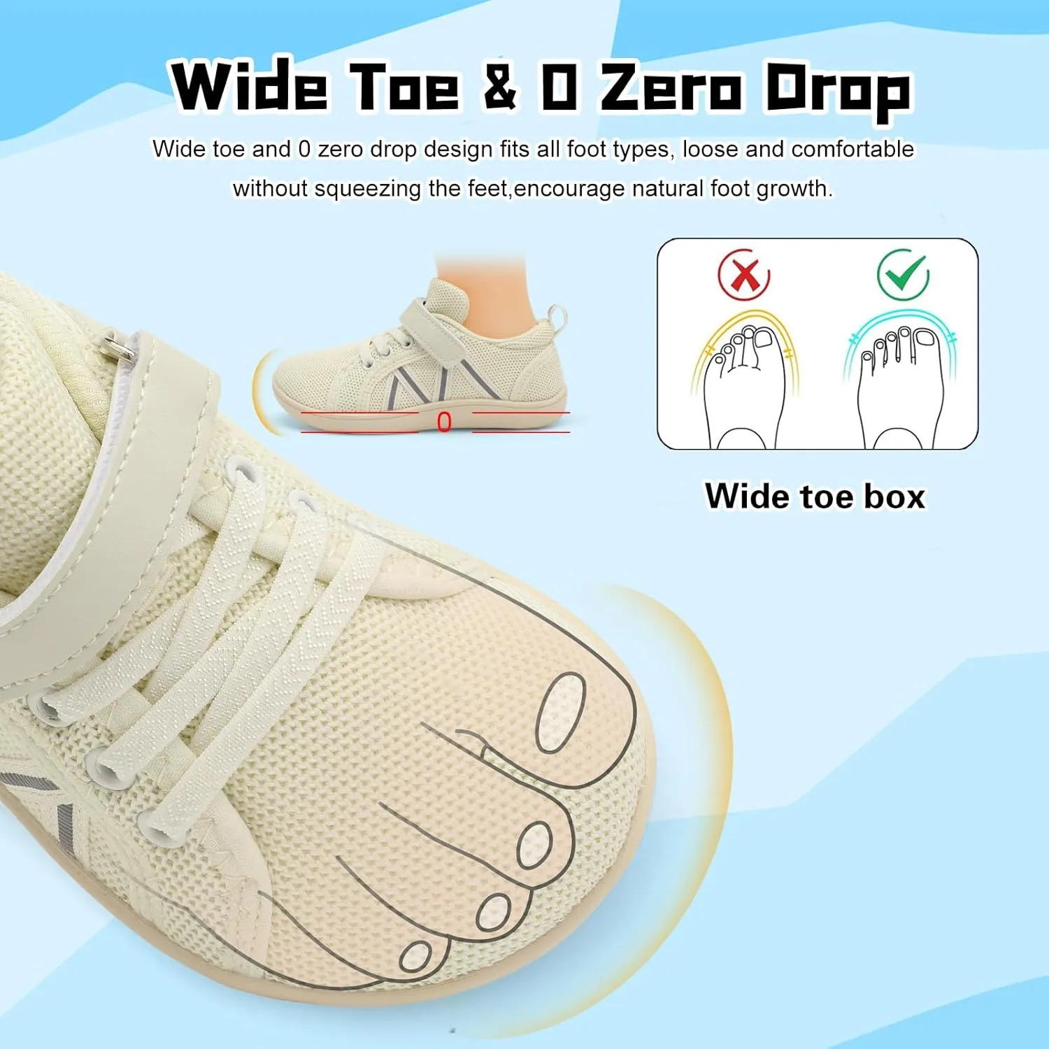 JOINFREE Toddler Shoes Boys Girls Wide Barefoot Shoes Little Kids Minimalist Sneakers Zero Drop Casual Walking Shoes Breathable Tennis Shoes Indoor Outdoor
