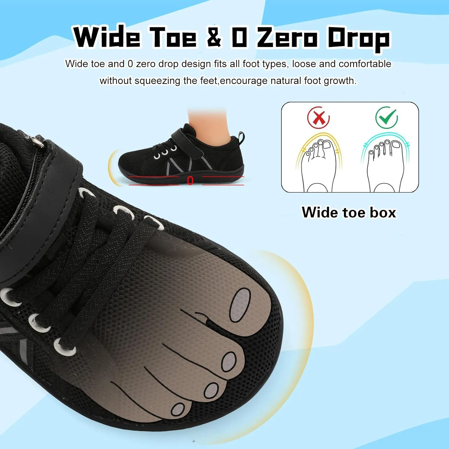 JOINFREE Toddler Shoes Boys Girls Wide Barefoot Shoes Little Kids Minimalist Sneakers Zero Drop Casual Walking Shoes Breathable Tennis Shoes Indoor Outdoor
