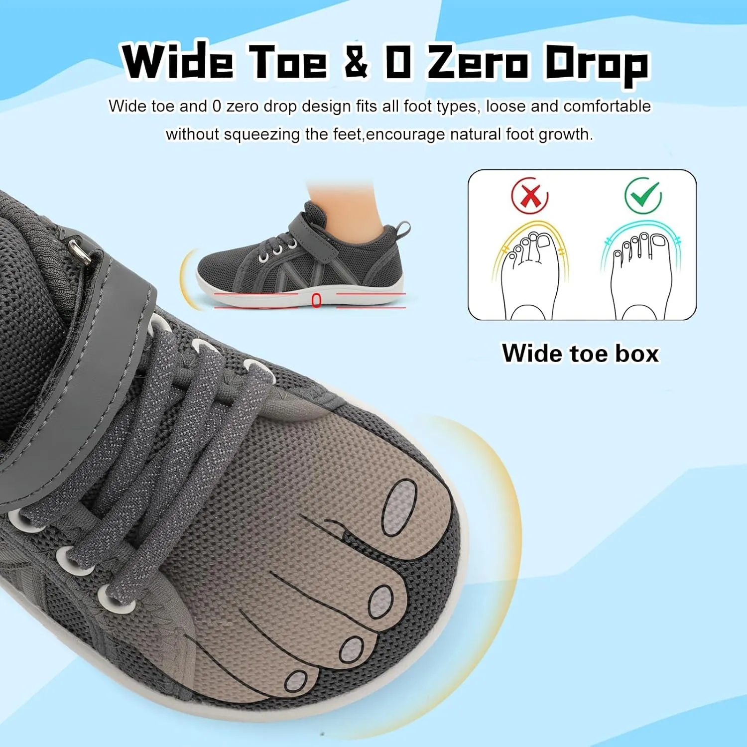 JOINFREE Toddler Shoes Boys Girls Wide Barefoot Shoes Little Kids Minimalist Sneakers Zero Drop Casual Walking Shoes Breathable Tennis Shoes Indoor Outdoor