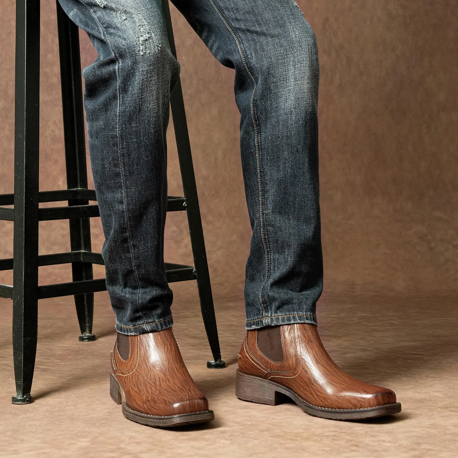 Jousen Chelsea Boots Men Square Toe Ankle Mens Western Boots Casual Slip On Boots for Men