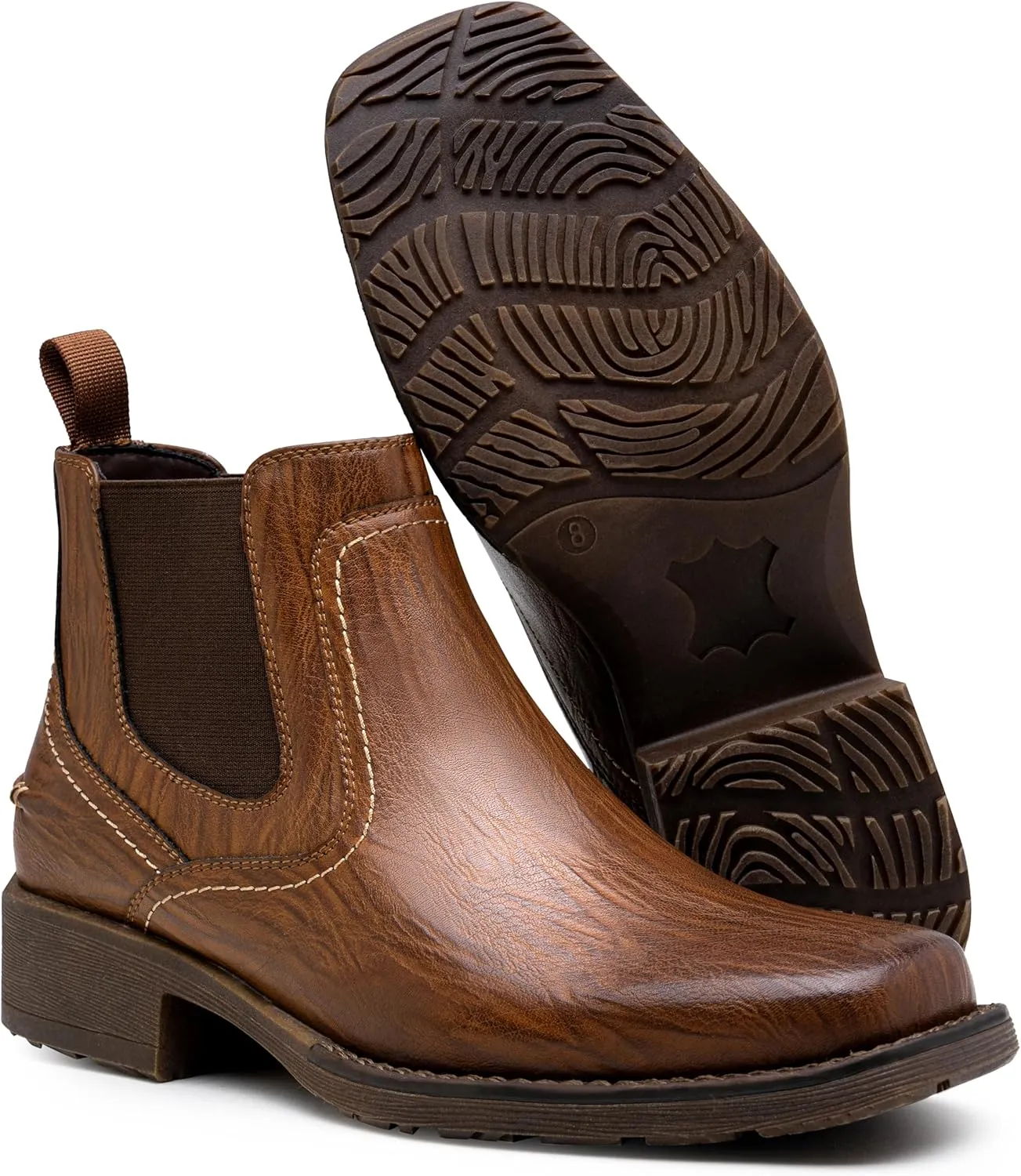 Jousen Chelsea Boots Men Square Toe Ankle Mens Western Boots Casual Slip On Boots for Men