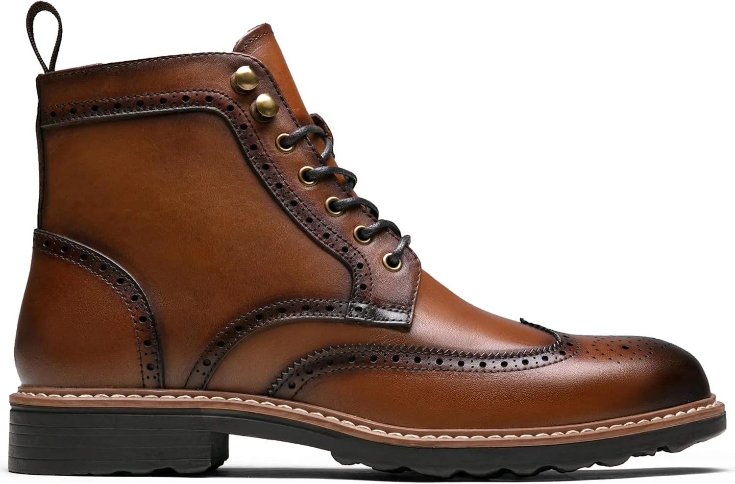 Jousen Leather Boots for Men Dress Retro Classic Design Mens Boots Cap Toe Boot Black Rubber Sole