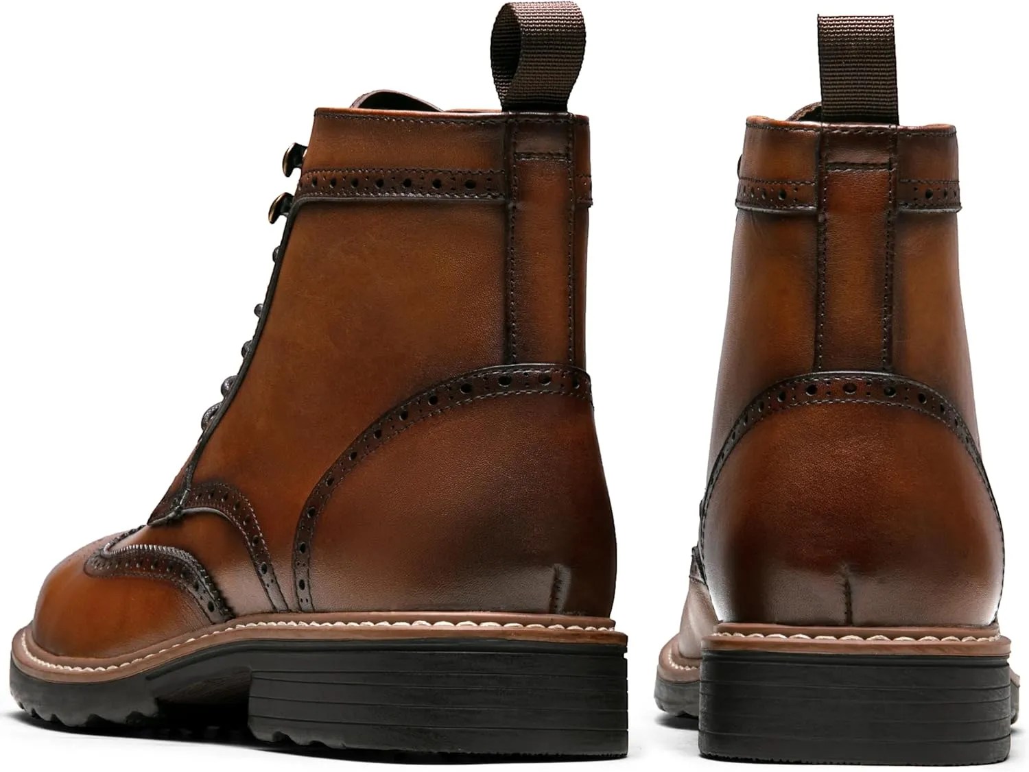 Jousen Leather Boots for Men Dress Retro Classic Design Mens Boots Cap Toe Boot Black Rubber Sole