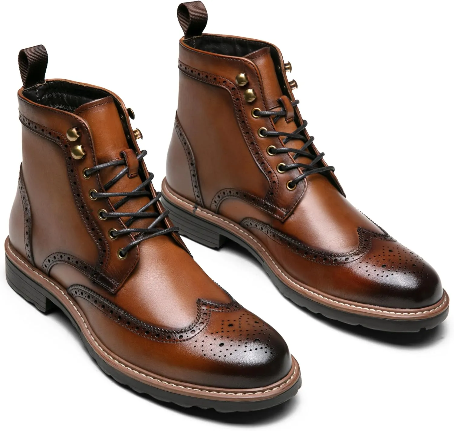 Jousen Leather Boots for Men Dress Retro Classic Design Mens Boots Cap Toe Boot Black Rubber Sole