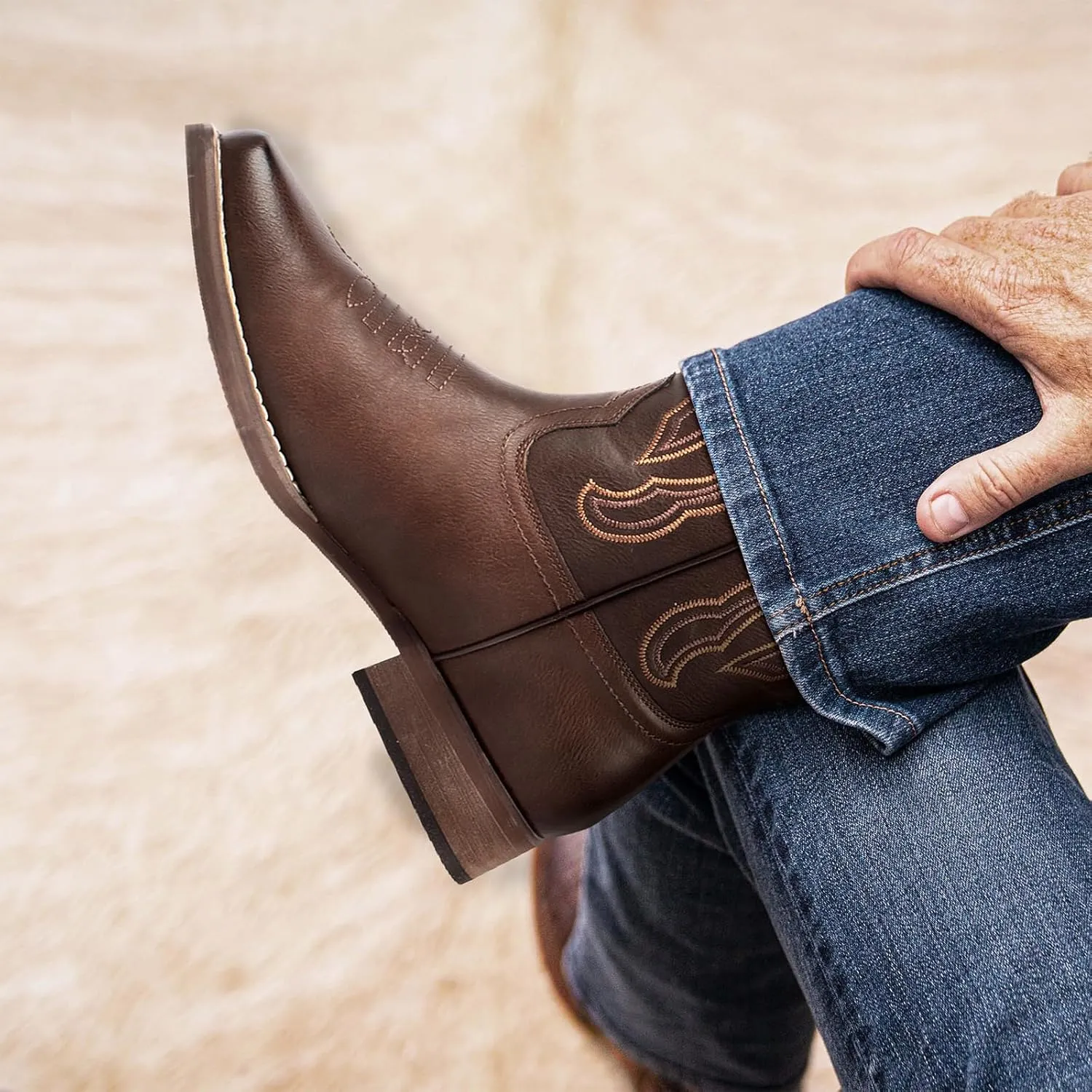 J's.o.l.e Cowboy Boots for Men Square Toe Men's Western Boots Classic Embroidered Country Boots for Concert Daily Wedding