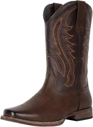 J's.o.l.e Cowboy Boots for Men Square Toe Men's Western Boots Classic Embroidered Country Boots for Concert Daily Wedding