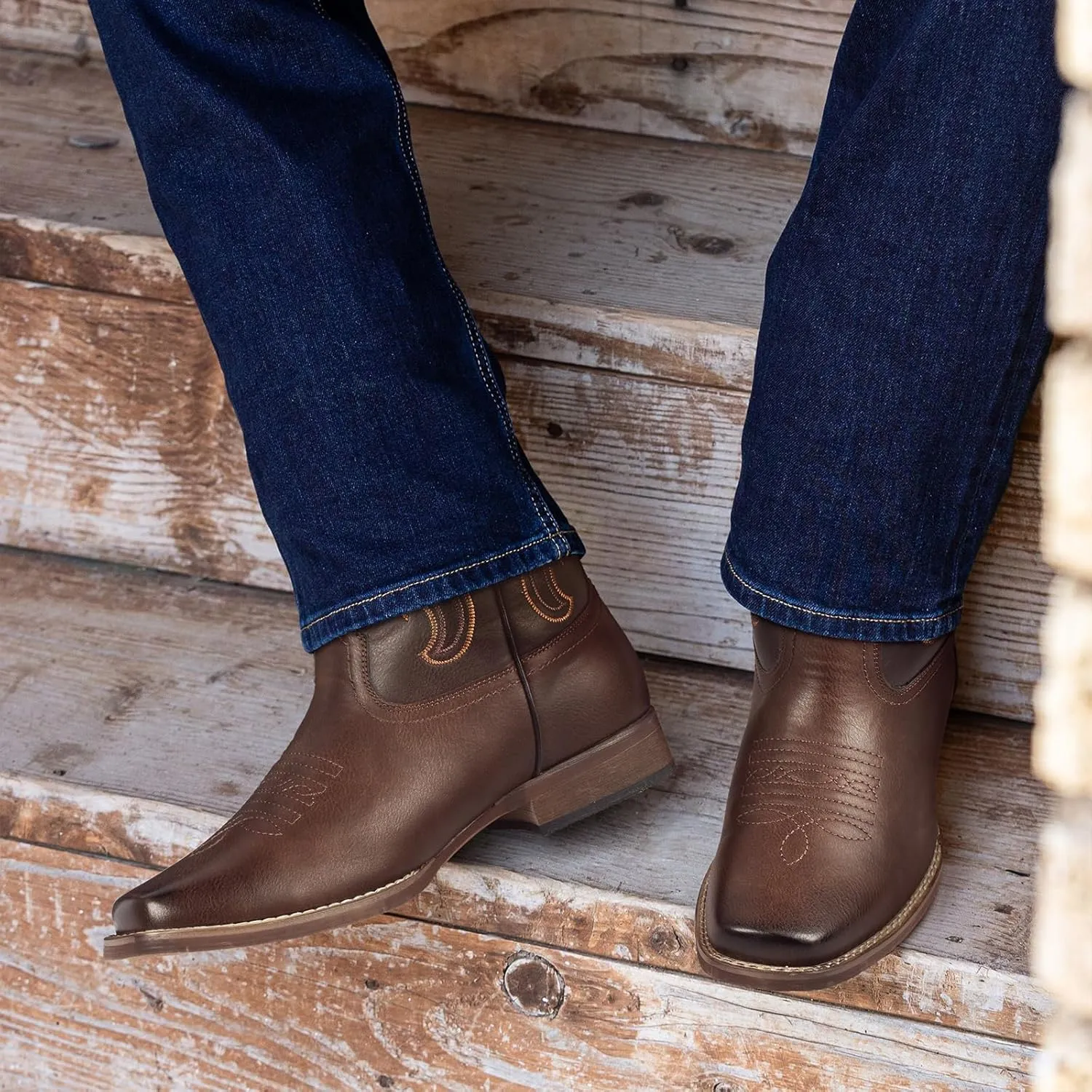 J's.o.l.e Cowboy Boots for Men Square Toe Men's Western Boots Classic Embroidered Country Boots for Concert Daily Wedding
