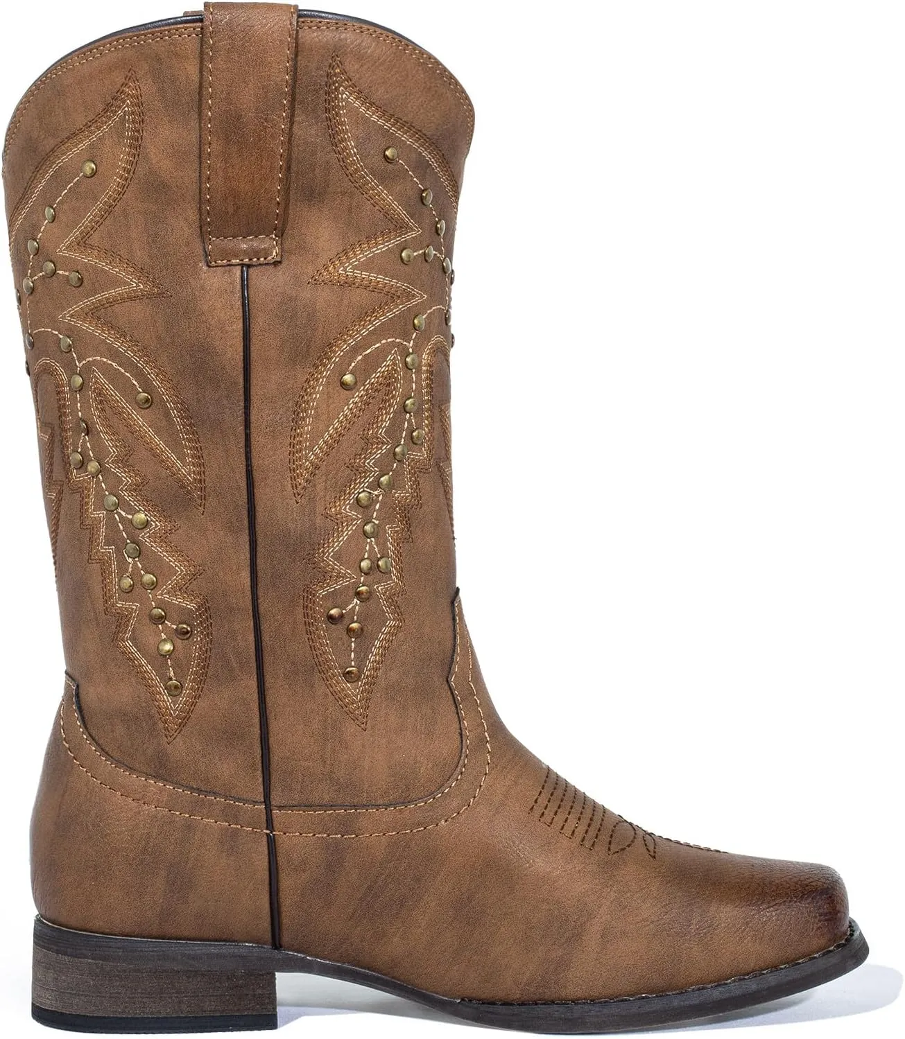 J's.o.l.e Studs Cowboy Boots for Women Narrow Square Toe Cowgirl Embroidered Western Boots Brown
