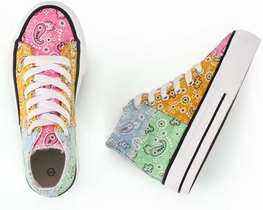 JUDIS Girls’ Platform Canvas Shoes Lace-up Fashion Sneakers Low Top and High Top Casual Shoes for Girls