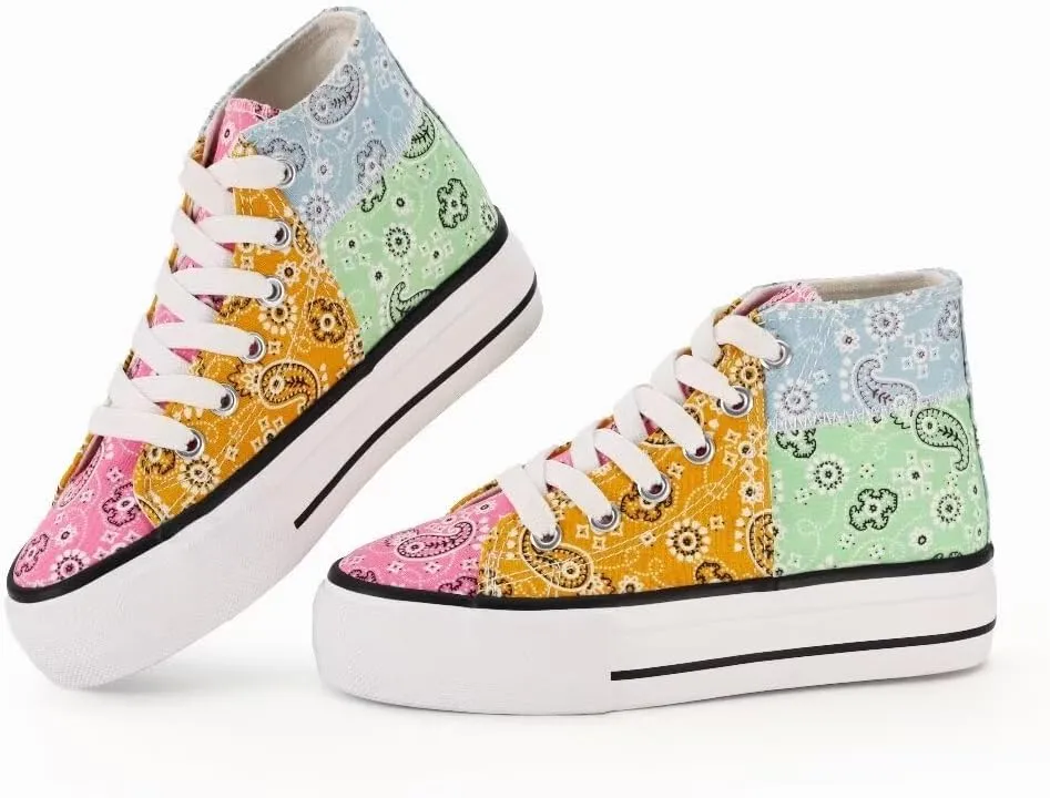 JUDIS Girls’ Platform Canvas Shoes Lace-up Fashion Sneakers Low Top and High Top Casual Shoes for Girls