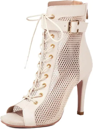 JXUZY Women's Stiletto Heel Breather Mesh Ankle Boots Jazz Dance Ballroom Social Peep Toe Sandals