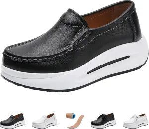 Keilinia Women's Lightweight Platform Leather Casual Shoes,Comfort Breathable Non-Slip Stretch Cushion Walking Fashion Sneakers