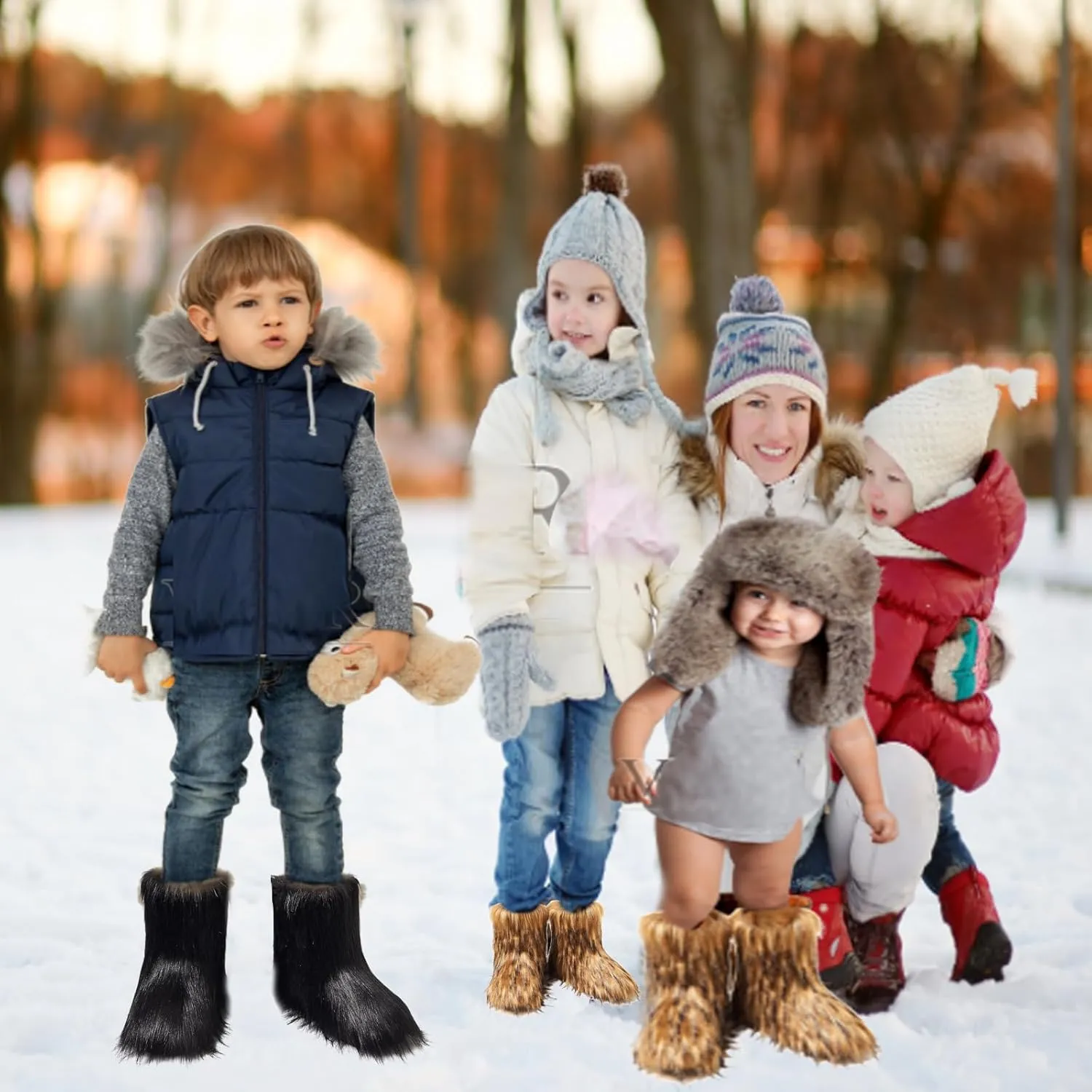 Kids Fur Boots Furry Boots for Girls Warm Faux Fur Snow Boots for Kids,Mid-Calf Flat