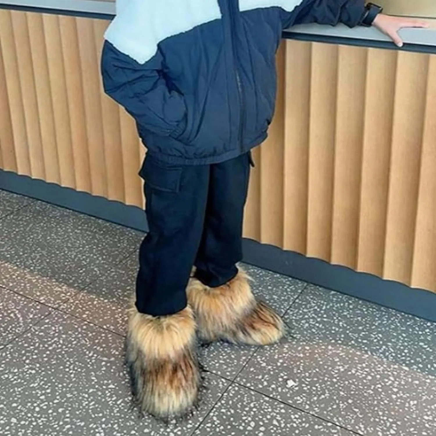 Kids Fur Boots Furry Boots for Girls Warm Faux Fur Snow Boots for Kids,Mid-Calf Flat