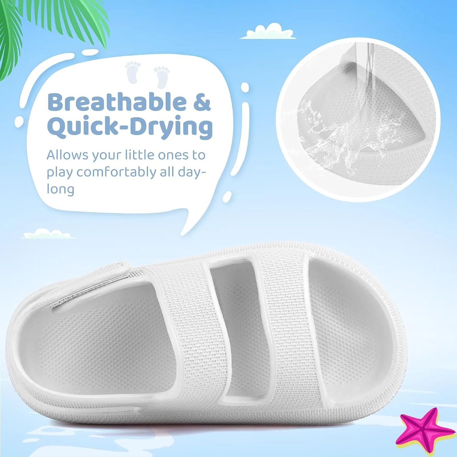 Kids Sandals Boys Girls Cloud Slide Sandals Open Toe Sports Sandals EVA Thick Sole Water Sandals with Hook and Loop Back Strap