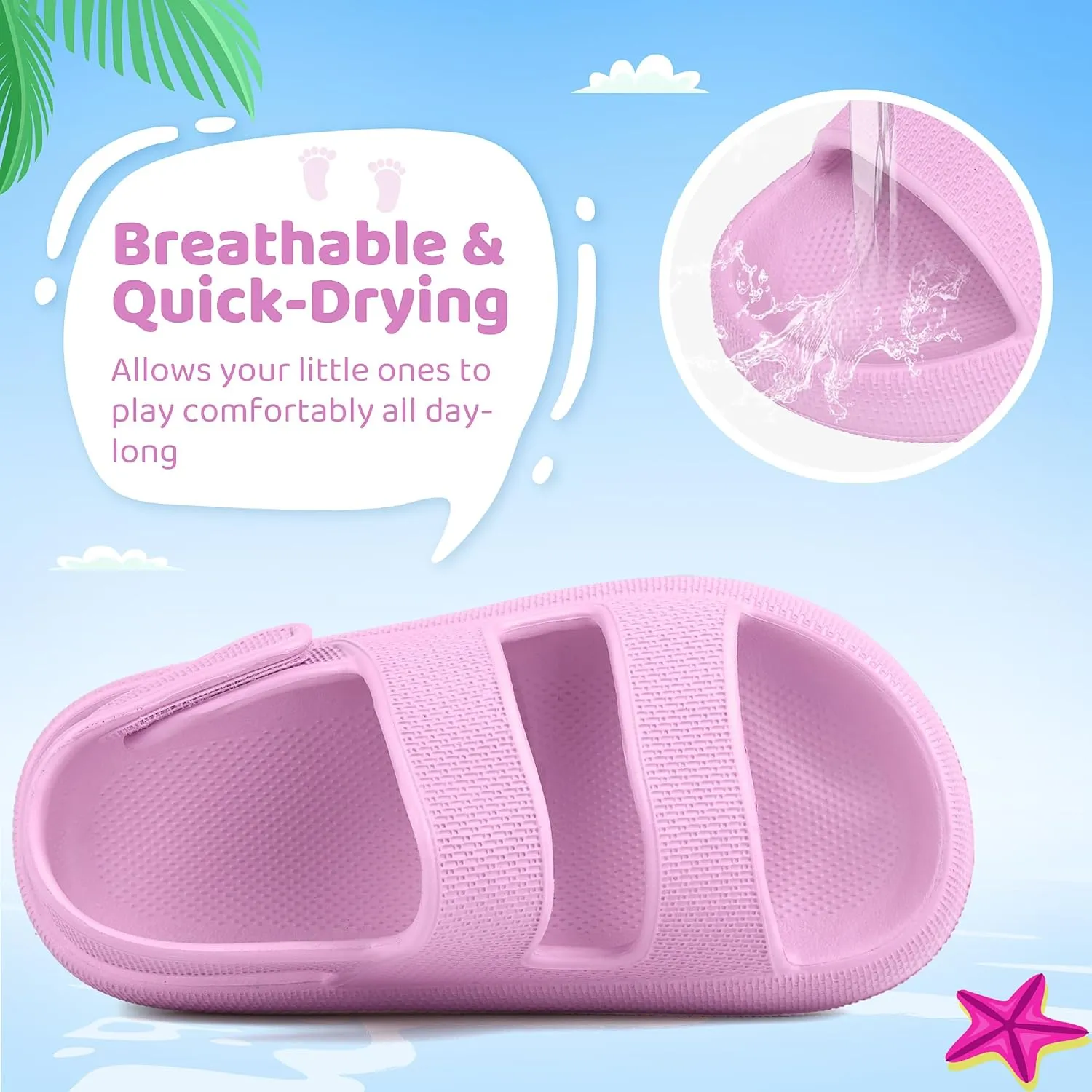 Kids Sandals Boys Girls Cloud Slide Sandals Open Toe Sports Sandals EVA Thick Sole Water Sandals with Hook and Loop Back Strap