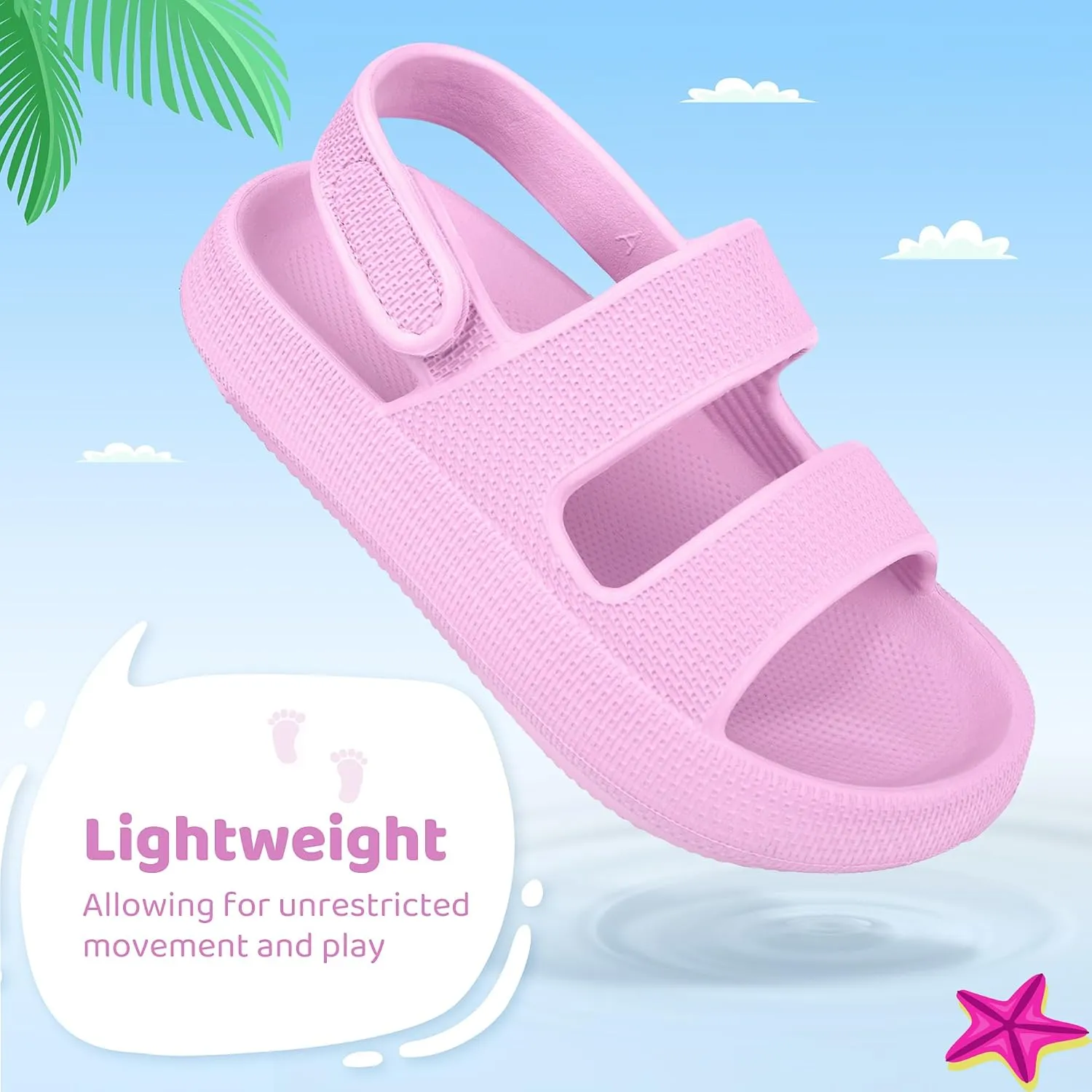 Kids Sandals Boys Girls Cloud Slide Sandals Open Toe Sports Sandals EVA Thick Sole Water Sandals with Hook and Loop Back Strap