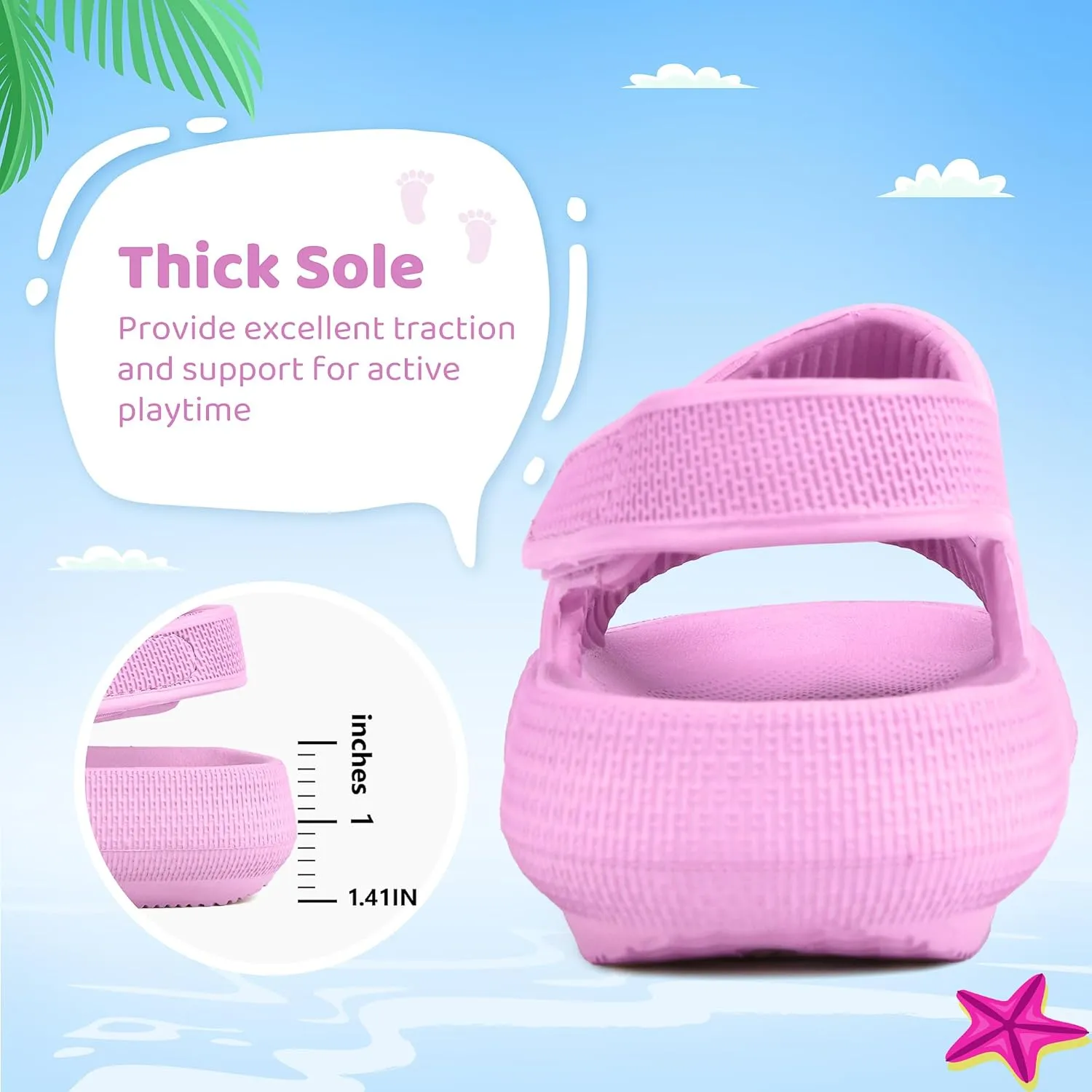 Kids Sandals Boys Girls Cloud Slide Sandals Open Toe Sports Sandals EVA Thick Sole Water Sandals with Hook and Loop Back Strap