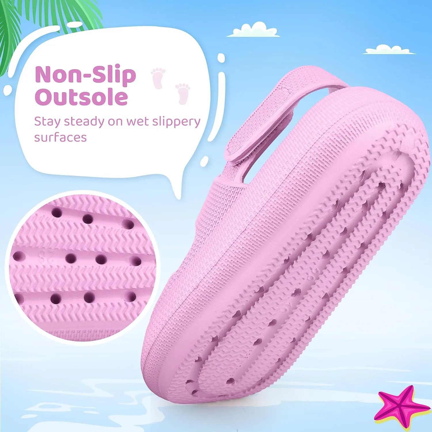 Kids Sandals Boys Girls Cloud Slide Sandals Open Toe Sports Sandals EVA Thick Sole Water Sandals with Hook and Loop Back Strap