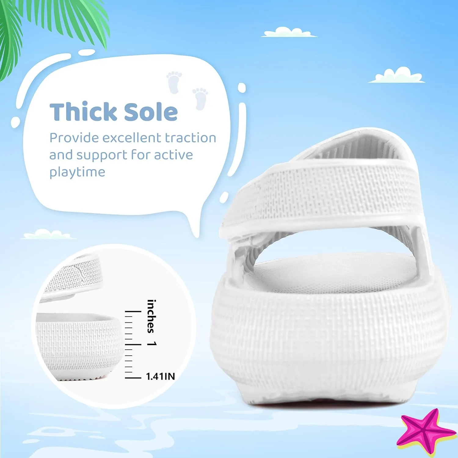 Kids Sandals Boys Girls Cloud Slide Sandals Open Toe Sports Sandals EVA Thick Sole Water Sandals with Hook and Loop Back Strap