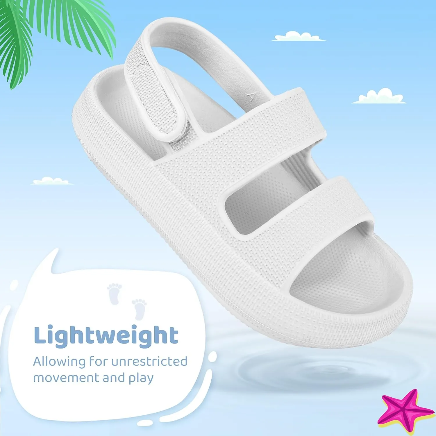 Kids Sandals Boys Girls Cloud Slide Sandals Open Toe Sports Sandals EVA Thick Sole Water Sandals with Hook and Loop Back Strap