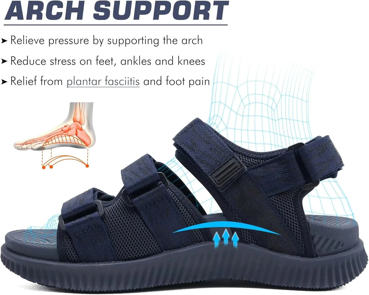 KuaiLu Mens Hiking Sandals with Arch Support Orthopedic Walking Recovery Sandals for Plantar Fasciitis Open Toe Summer Athletic Sport Comfortable Cushion Breathable Outdoor Water Sandals Size7-13